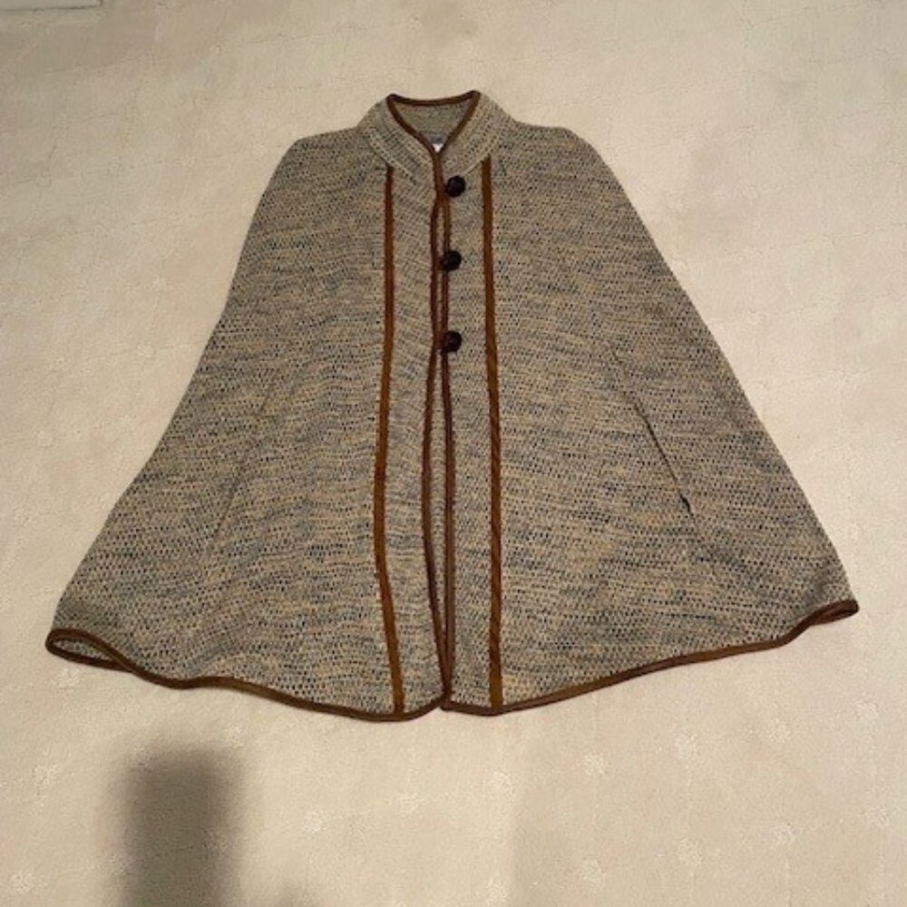 Neutral Tweed Cape with Brown Trim